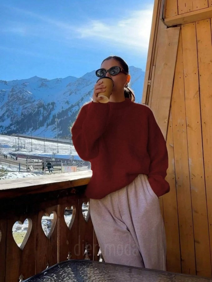 Kadın Bordo Oversize Triko Kazak Fmoda1972