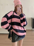 Kadın Lacivert Pembe Oversize Selanik Örgü Kazak -Salaş Triko Fmoda601