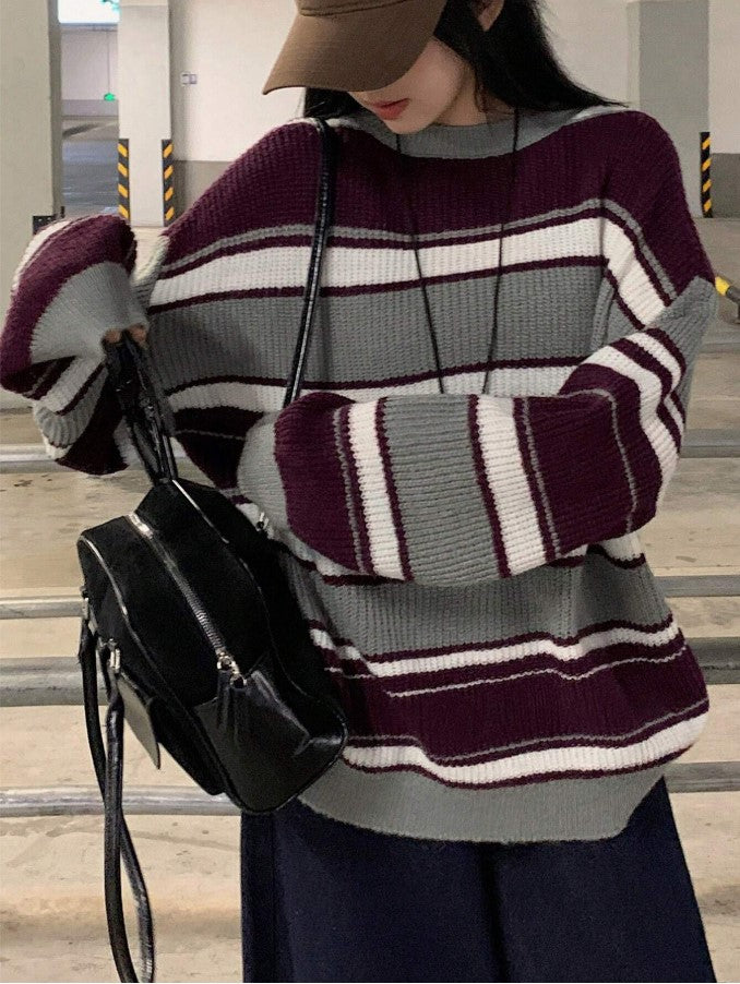 Siyah Gri Çizgili Oversize Kazak - Siyah Salaş Triko Kazak Fmoda1453