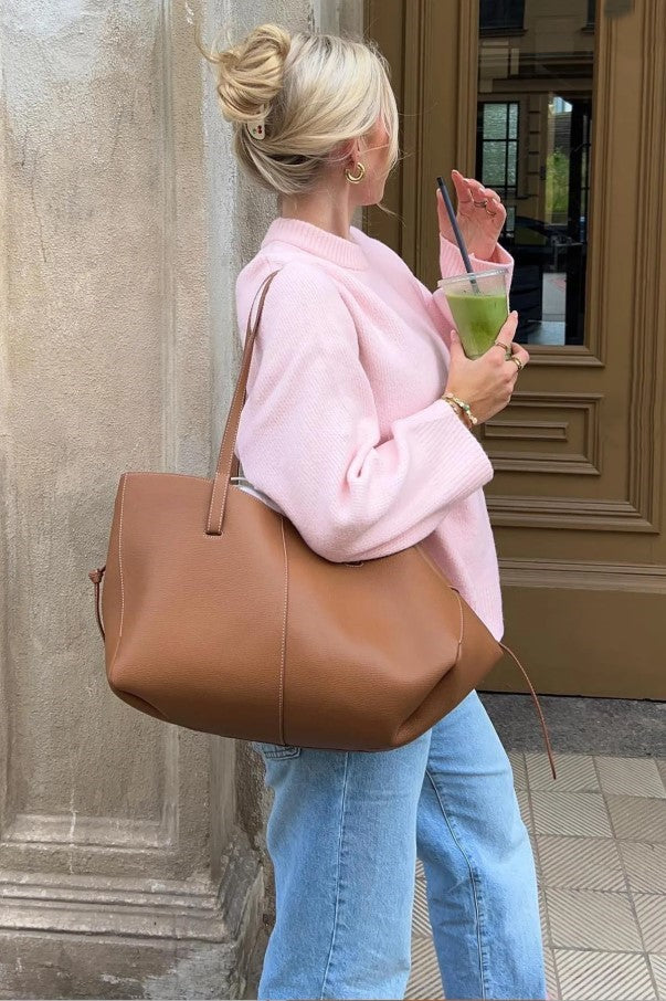 Kadın Pudra Pembe Oversize Triko Kazak Fmoda1972