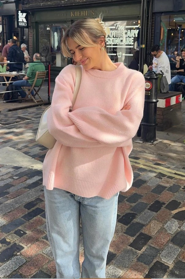 Kadın Pudra Pembe Oversize Triko Kazak Fmoda1972