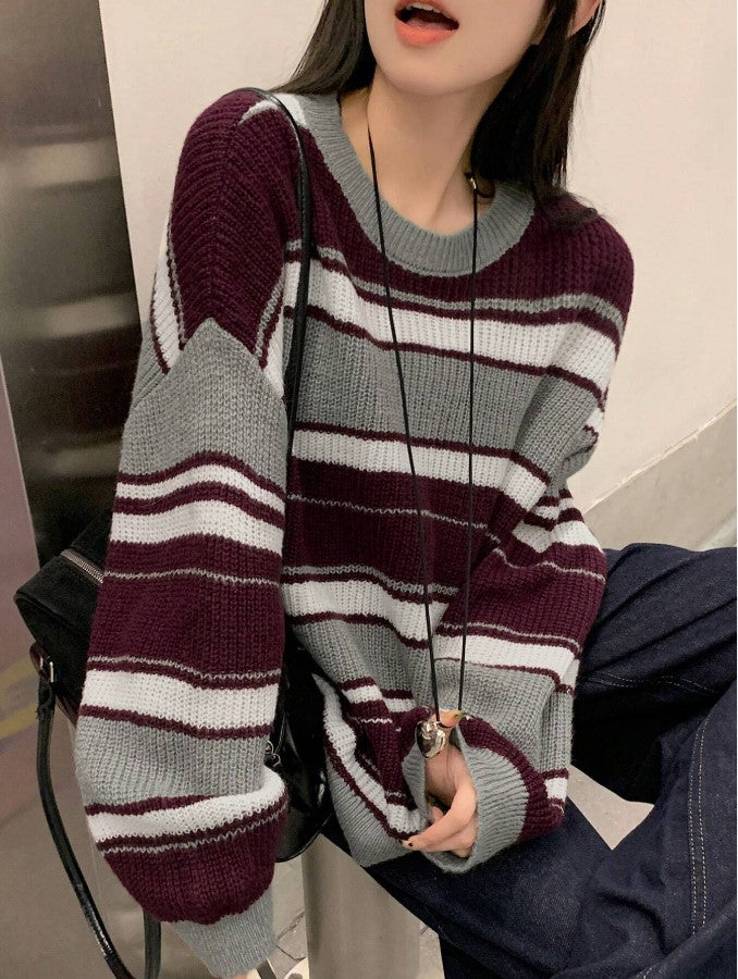 Siyah Gri Çizgili Oversize Kazak - Siyah Salaş Triko Kazak Fmoda1453