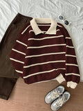 Bordo Ekru Örgü Polo Yaka Oversize Triko Kazak, Kadın Kazak Fmoda101