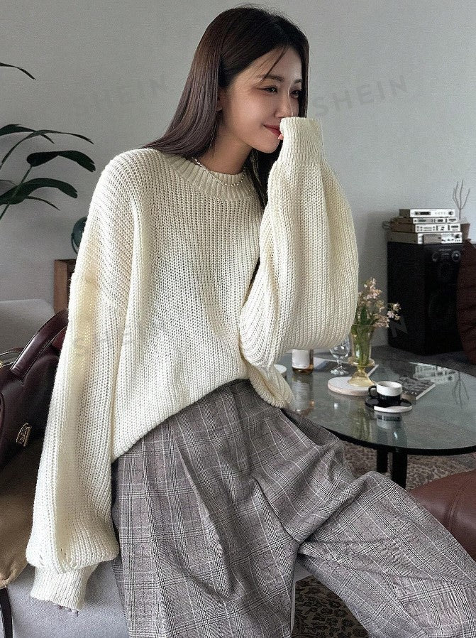 Kadın Oversize Kemik Selanik Örgü Kazak -Salaş Triko Fmoda1400