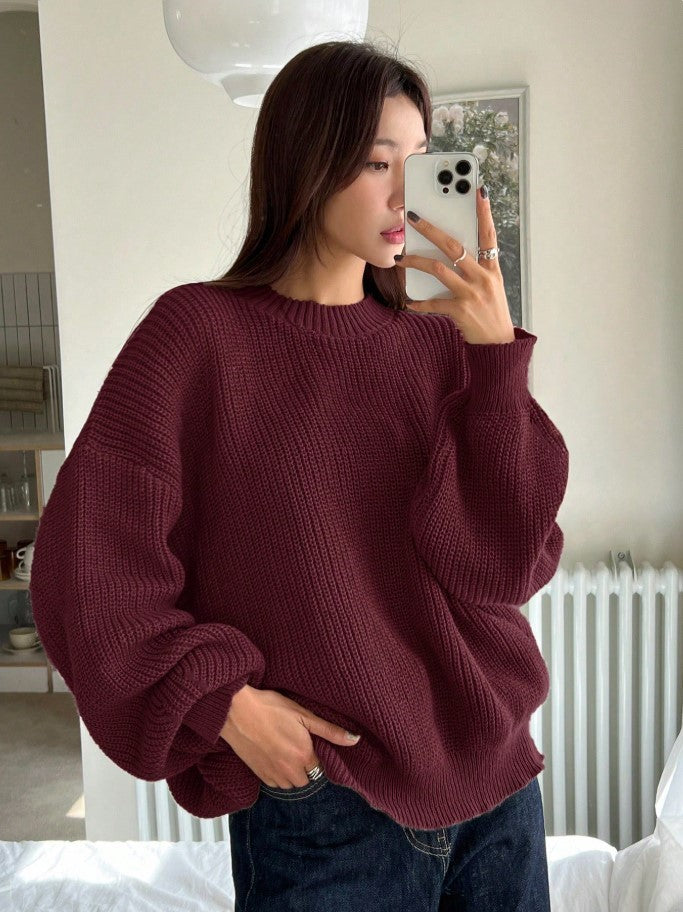 Kadın Oversize Bordo Selanik Örgü Kazak -Salaş Triko Fmoda1400